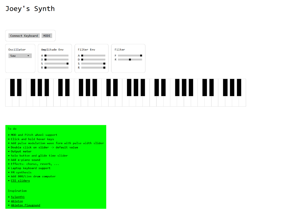 Synth Web App with USB Keyboard Control